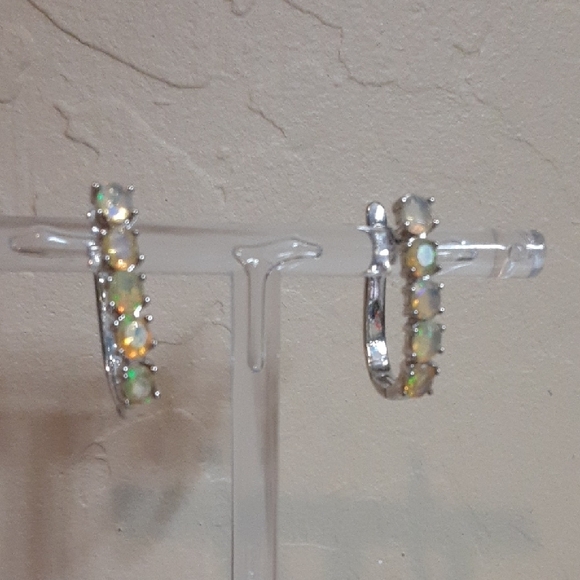 Jewelry - 925 Opal Oval Hoop Earrings. Price Is Firm.